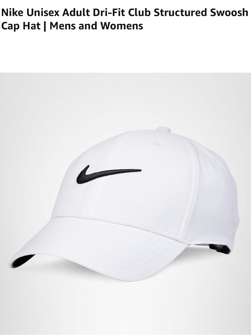 Nike Unisex Adult DriFit Club Structured Hat with Black Swoosh